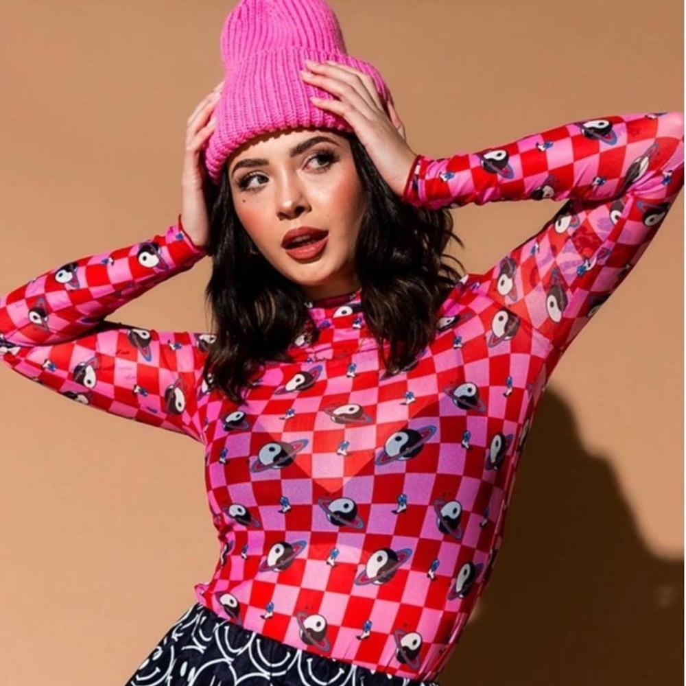 Dressed in LALA Pink Checkerboard Long Sleeve Top